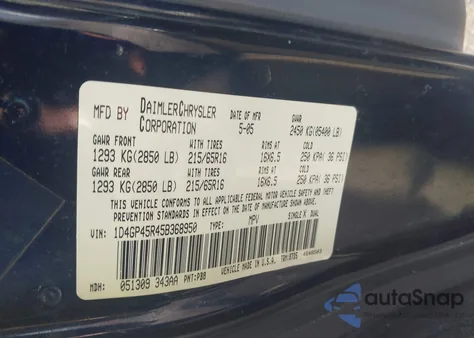 2005 Dodge Caravan Sxt from USA, damaged, VIN 1D4GP45R45B368950
